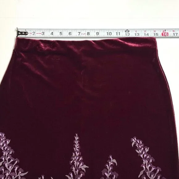 Vtg Y2K Velvet Floral Pencil Skirt Stretch Burgundy Witchy Whimsigoth - Picture 9 of 13
